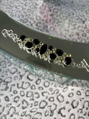 Elegant Black and Light Green Gemstone Bracelet - Women Jewelry